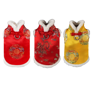 Soft Plush Dog Cloaks Chinese New Years Styles Dog Costume Outdoor Pet Jackets for Warmth and Comfort