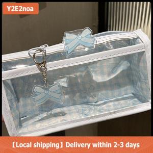【Local shipping】 Ngọt Ngào Bow dây kéo bút chì trong suốt trường hợp hộp sinh viên văn phòng phẩm lưu trữ túi công suất lớn trang điểm Túi Phim hoạt hình dây kéo túi bút