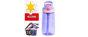 AUTO SPOUT FLIP KIDS WATER BOTTLE~ 480ml - BPA free bottle with hanging bag (CARTOON)