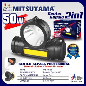Senter Kepala LED Headlamp 50 Watt 2 in 1 Led+COB Mitsuyama MS 1925 Cahaya Putih Waterproof Super Terang
