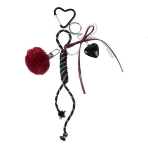 Stylish Yarn Bowknot and Heart Keychain Handmade Bag Charm Retro Fashion Car Key Decoration for Women and Girls