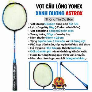 1 Chiếc Vợt cầu lông YONEX Khung Crom Cacbon Cứng Cáp Bèn Nhẹ Lực Căng Dây 9kg - Tặng Kèm 1 Quấn Cán + Kèm Túi Đựng Vợt Cao Cấp Yonex