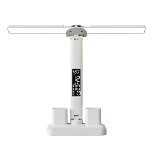 LED Clock Table Lamps USB Chargeable Dimmable Desk Light with 2 Pen Holders Led Clock Dispaly Reading Lamp Easy to Use