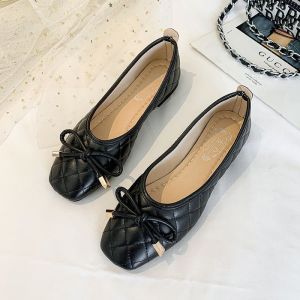 Free Shipping Korean-Style Versatile WomenS Loafers 2026 Autumn New Collection Featuring A Bow Design Flat Sole Square Toe Shallow Opening And Slip-On Style