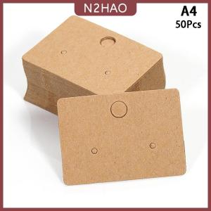 N2HAO 50pcs vòng tông Bông tai thẻ hiển thị trống Kraft Giấy trang sức treo thẻ cho Bông tai tai Studs bán bao bì