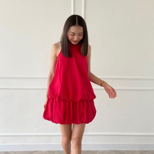 CHAWY Red cherry dress 🎒🎨 C4570 เดรสสั้นสีแดง เดรสสั้นโชว์หลัง