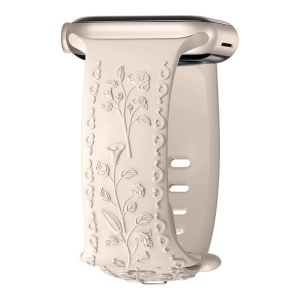 Engraved Floral for Apple Watch Strap 49mm 42mm 38mm 44mm 40mm iWatch Silicone Band Women 45mm 41mm Rose Pattern Strap for Apple Watch Series 9 8 7 6 5 4 3 2 1 SE SE2