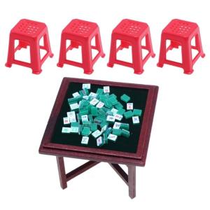 Educational Doll House Miniatures Mahjong Tiles Set Toy Pretend Play Realistic Model Mini Size Mahjong Set