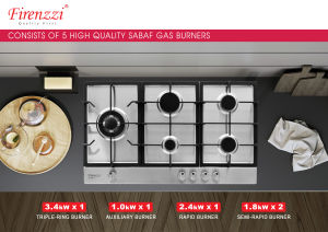 Firenzzi FH-9500SS 5 Burner Italian Platinum Stainless Steel Built-in Gas Hob FH9500 Firenzzi 5 Burner
