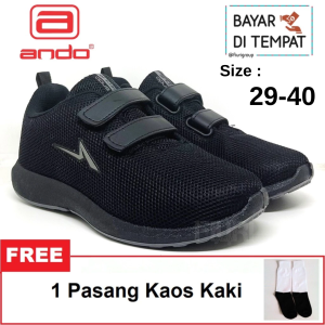 FIURI - Ando - NITTA VIANY VELCRO 29-40 FULL HITAM - Sepatu Kets Wanita-Sepatu Sneakers Wanita-Sepatu Olahraga Sport Wanita-Sepatu Casual-Sepatu Jogging Lari Fitness Gym Senam Wanita-Sepatu Anak Perempuan Cewek-Sepatu Sekolah Bertali SD SMP SMA