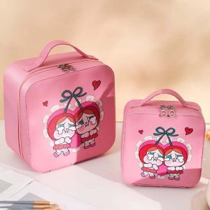 ERYRG กันน้ำกันน้ำได้ กล่องเครื่องสำอางความจุขนาดใหญ่ แบบพกพาได้ การ์ตูนสำหรับเด็ก เคสเครื่องสำอาง PU พร้อมกระจก สีสันสดใส ซิปมีซิป กระเป๋าแต่งหน้ามือถือ สำหรับผู้หญิง