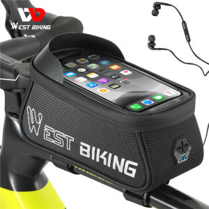 WEST BIKING Road Bike Bag 6.9 Inch Touch Screen Top Tube Bag Cycling Phone Bag Reflective Bicycle Front Frame Bag Mountain Bike Accessories