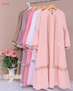 LABELLA GAMIS MADEENA BAHAN CERUTY SET JILBAB BERGO ABAYA POLOS BAJU LEBARAN ANAK CEWEK 3-10 TH