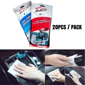 20PCS Car Motorcycle Wet Wipes Wet Tissue Tisu Car Interior Care Kit Dashboard Door Panel PU Leather Seat
