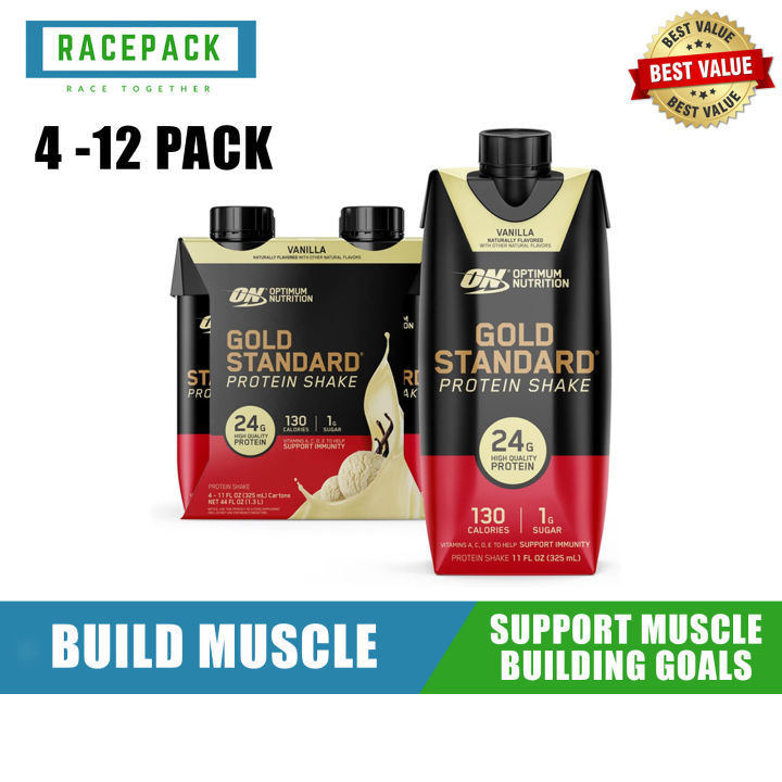 Optimum Nutrition Gold Standard Protein Shake 4 Pack / 12 Pack Ready to Drink, Build Muscle