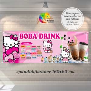 Cetak Spanduk Banner Boba Drink Tema Hello Kitty