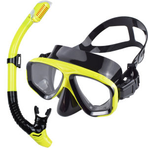 Dry Snorkel Set Diving Mask Swimming Goggles Anti-Leak Wide View Tempered Glass Lenses Adults Youth