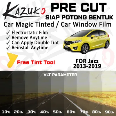 Car Window Magic Tinted Magic Tint Kereta Ikut Bentuk Cermin Glass Solar Film Pre Cut According Car Window Shape (Removeable & Reusable) For Honda Jazz 2013 - 2019