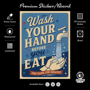 Wash Your Hand Before You Eat Sticker Sign Signboard Notice Poster Washing Clean Hands Hygiene Cuci Tangan Sebelum Makan