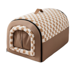 HATELI Dog Warm Bed 2 Ways to Use Indoor Pet Cat House with Fluffy Mat Removable and Washable House with Non-Slip Bottom for Cats and All Size Dogs Soft Kennel Bed