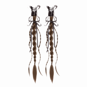 OMQAIO 1Pair Ruộng băng Bộ tóc giả đuôi ngựa tết nơ đen Bím tóc xoắn Bột chiên Kẹp tóc đôi đuôi ngựa Thời trang Phần tóc Tóc nối tết dài Phụ nữ/Cô gái