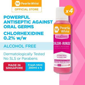 Pearlie White Chlor-Rinse Antiseptic Mouth Rinse / Mouth Wash 250ml - Alcohol Free No SLS or Parabens [Bundle of 4]