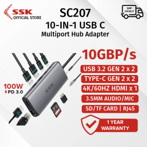 SSK SC207 Type C Adapter 1050MB/s 10Gbps USB C HUB USB3.2 Gen2 4K HDMI USB C Docking Station With HDMI PD Charging Data Port USB C HUB