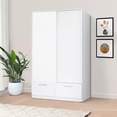 OMAHA Lemari Pakaian Kayu 2 Pintu Sliding / Geser Modern Minimalis - WhiteGlossy PLS
