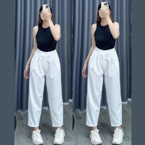 Quần dài baggy bigsize nữ Quần dài công sở dáng bom cạp chun lưng cao vải co giãn tôn dáng QBG01