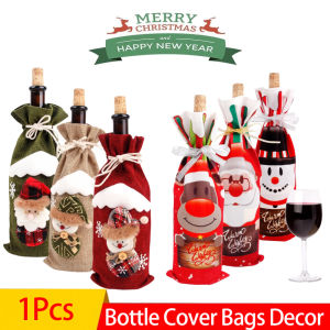 [YESPERY] Christmas Decoration Red Wine Bottle Cover Bags Snowman Santa Claus Decoration Sequins