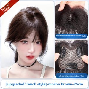 7*7-25cm 100% Human Hair Piece Black And Mocha Brown Hair Topper Hair Replacement Cover White Hair Breathable And Lightweight Wig Increase Hair Volume For Woman