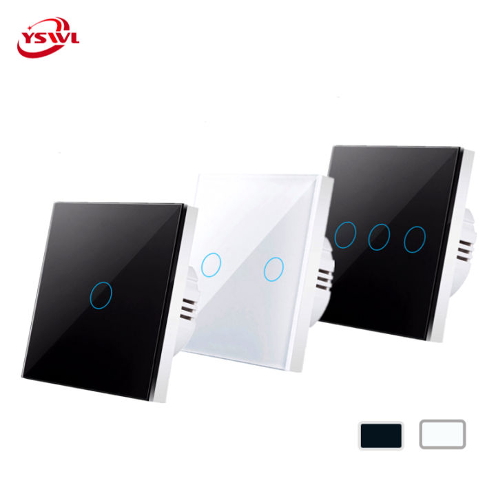 Yswl Wall Touch Sensor Light Switch No Need Neutral Line Tempered Crystal Glass Panel 123 Gang