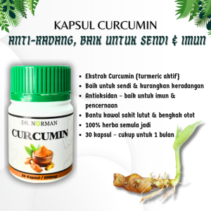 KAPSUL CURCUMIN DR NORMAN 500MG - ANTI-RADANG & ANTI-OKSIDAN EKSTRAK SEMULAJADI KUNYIT