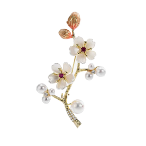 Shell Brooch With Plum Flower Detailing Floral Shaped Pin for Jacket Dress Hat Decoration Fashion Statement