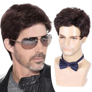 Hot buy mens wig partial short hair high temperature silk chemical fiber short hair full head cover wig