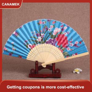 【CANAMEK 】 Chinese Bamboo Folding Fan Floral Print Vintage Hand Fan for Women Summer Cooling Wedding and Home Decoration