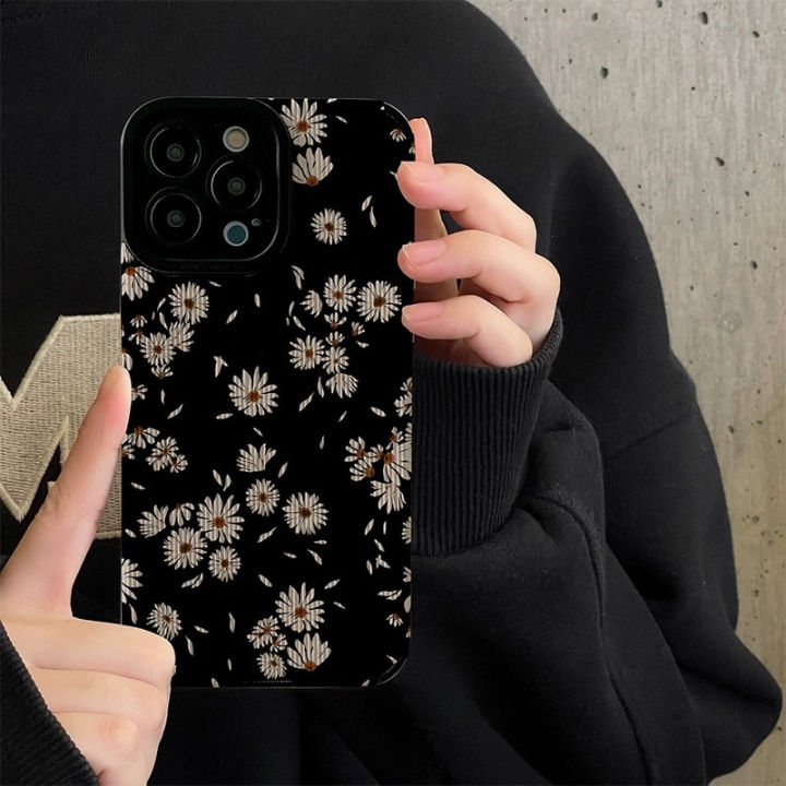 Retro%20Daisy%20Texture%20Case%20For%20iPhone%2016/15/14/13/12/11%20Pro%2012%2013%20mini%206%206S%207%208%20Plus%20X%20XR%20XS%20max%20Soft%20Shockproof%20Back%20Casing%20Fashion%20Creative%20Phone%20With%20Full%20Lens%20Protection%20Cover%20Shell%20-%20Image%202