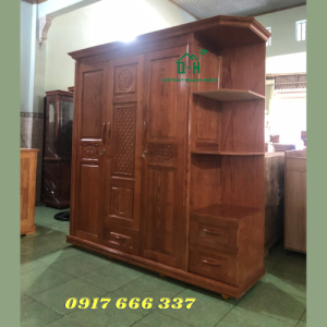TỦ QUẦN ÁO GỖ SỒI CAO CẤP CÓ KỆ DÀNH CHO GIA ĐÌNH HCM