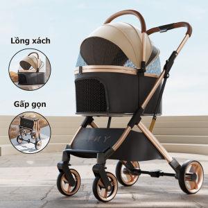 Xe đẩy thú cưng chó mèo 2in1 đa năng đi du lịch gấp gọn mẫu mới 2024