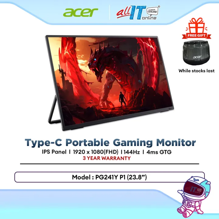 ACER NITRO PG241Y P1 23.8" FHD IPS 144Hz USB Type-C Portable Gaming Monitor | 4ms GTG | Built-in Speaker | HDMI