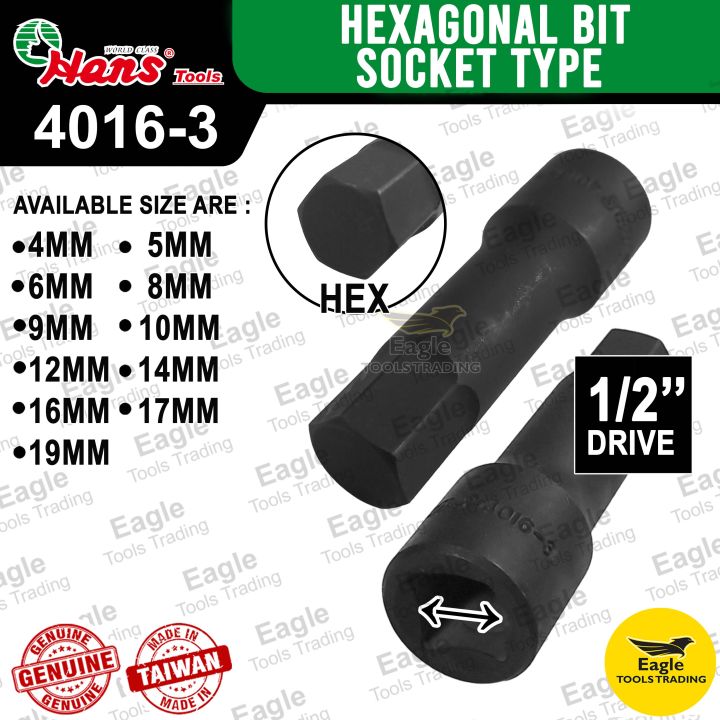 Hans 1/2'' drive Hexagonal Bit Socket Type | Hex Bit | 75mm Length | Genuine Hans | Hex Bit Socket Allen