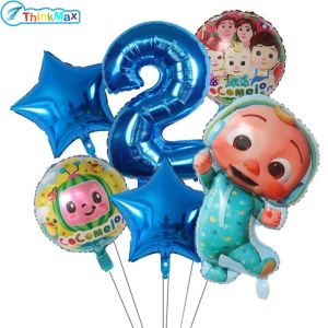 【Clearance sale🔥】7Pieces Cocomelon Foil Balloons 32inch Blue Number 0-9 Balloons Baby Shower Happy Birthday Party Decor TV Show Toys For Kids Supplies