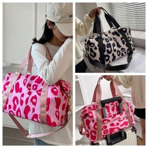 Multi-functional Leopard Print Duffle Bag Oxford Large Capacity Luggage Handbag Casual Underarm Bag Fitness Shoulder Bag Ladies
