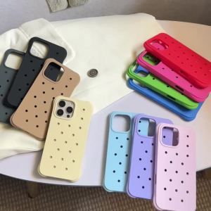 ins DIY For Crocs Charms Silicone Soft Phone Case For iPhone 15 16 Pro Max 14 Plus 13 Solid Color Matte Armor Cover