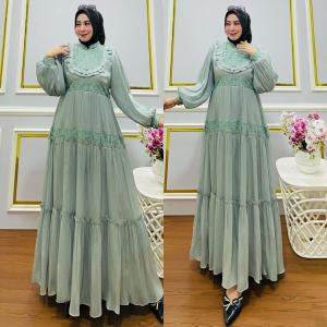 GAMIS MUSLIMAH ARABIAN TERBARU BAHAN SHIMMER SILK VARIASI BROKAT