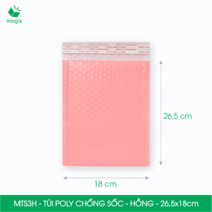 MTS3H - 26.5x18 cm - Combo 25 túi gói hàng chống sốc bọc bóng khí - Màu hồng Pastel