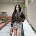 Áo Khoác Da 𝘽𝙮𝙘𝙖𝙢𝙘𝙖𝙢 Croptop Dáng Bomber Cao Cấp Thanh Lịch Châu Âu. 