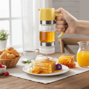 FOUNDTWO có tay cầm Bình đựng mật ong bằng kính Rõ ràng 300ML Hũ mật ong không nhỏ giọt Bền bỉ Loại báo chí Bình đựng siro Bánh mì