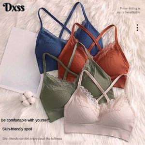 DXSS บราดันคอรูปตัวยูแบบไม่มีสายบราทรงสปอร์ตถักแบบผู้หญิงพร้อมแผ่นรองหน้าอกระบายอากาศได้ดีบางๆป้องกันการเปิดรับแสง