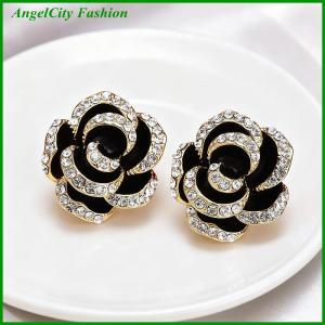 AngelCity Fashion Store Temperament Elegant Black Camellia Pearl Stud Earrings For Women Girls Fashion Zircon Flowers Earrings Jewelry Accessories Gifts